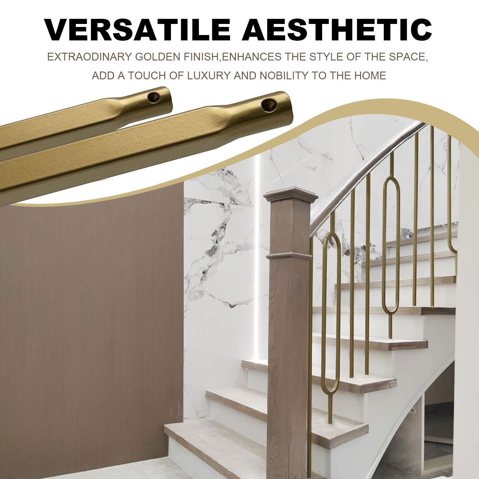 44" Wrought Iron Plain Balusters, 1/2" Square Hollow Iron Spindles, Iron Balusters for Staircase Interior, Decorative Stair Railing, BH-WB001-1 (Dark Golden- Pack of 10)