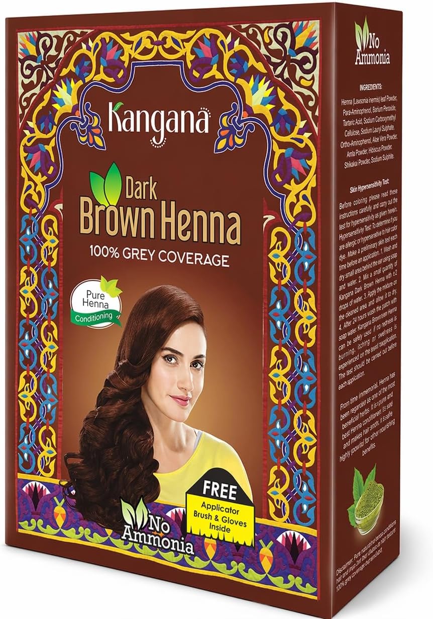 Tinte de Henna para Cabello Castaño Oscuro - 6 Sobres x 60g - Kangana