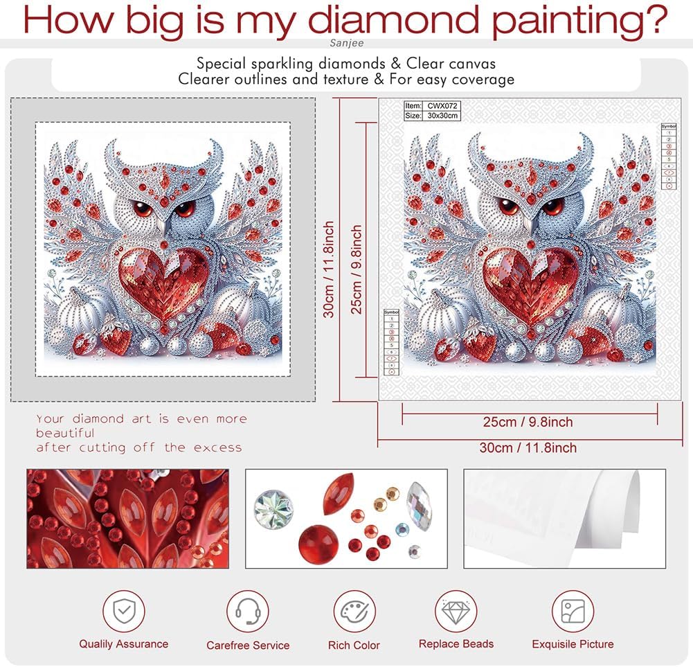 Sanjee Owl Special Shape Diamond Art Painting Kits for Adults, 12x12In image 4