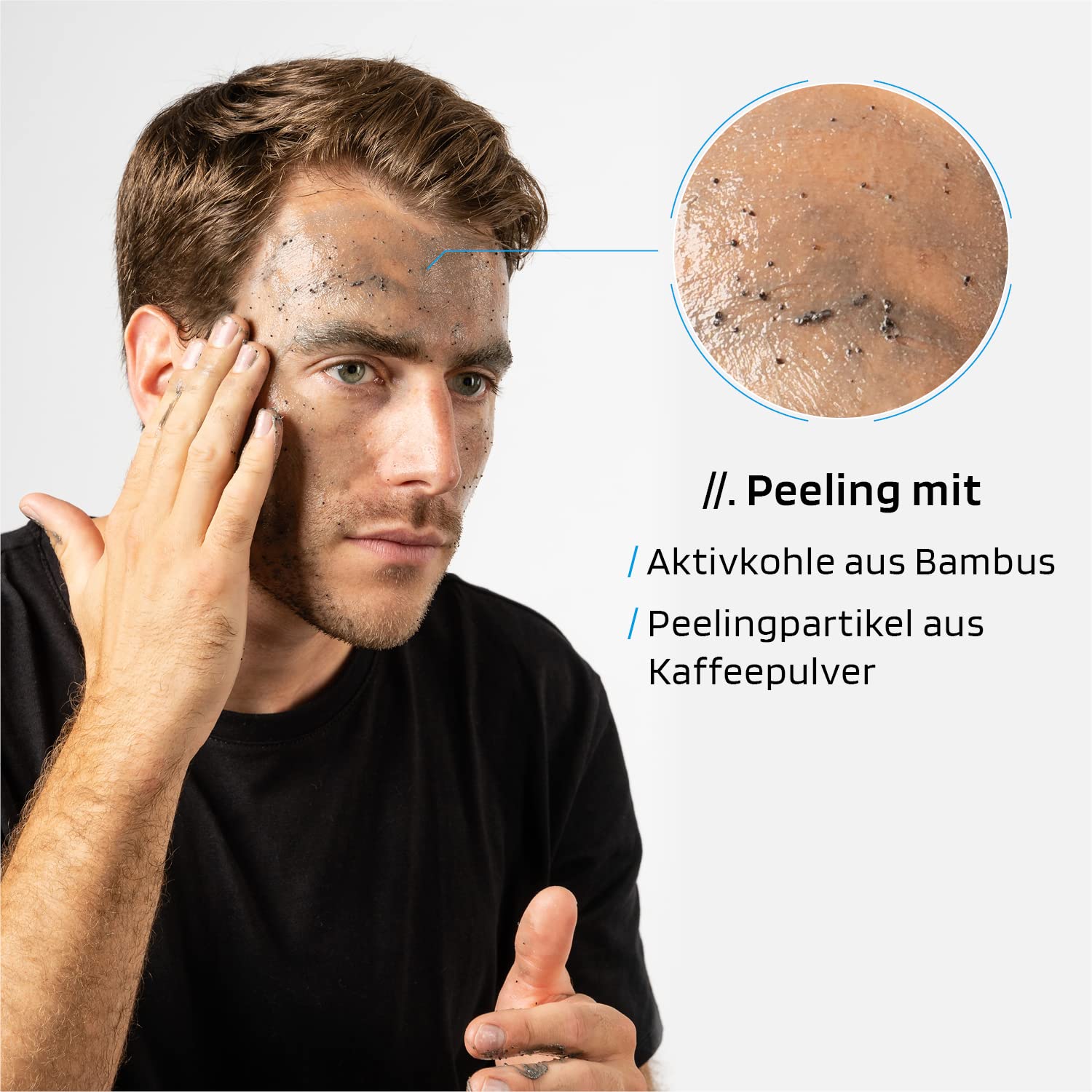 SKINBRO Gesichtspflege Männer Set | Made in Germany | 3er Skincare Pflegeset Herren - Reinigung, Peeling und Gesichtscreme Coffein Vegan | Ideales Geschenkset Männer | Cleanser, Care & Moisturizer