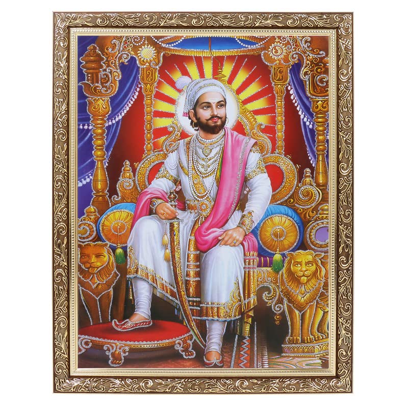 Photo de Shivaji Maharaj pour votre espace de méditation sous cadre doré de grand format