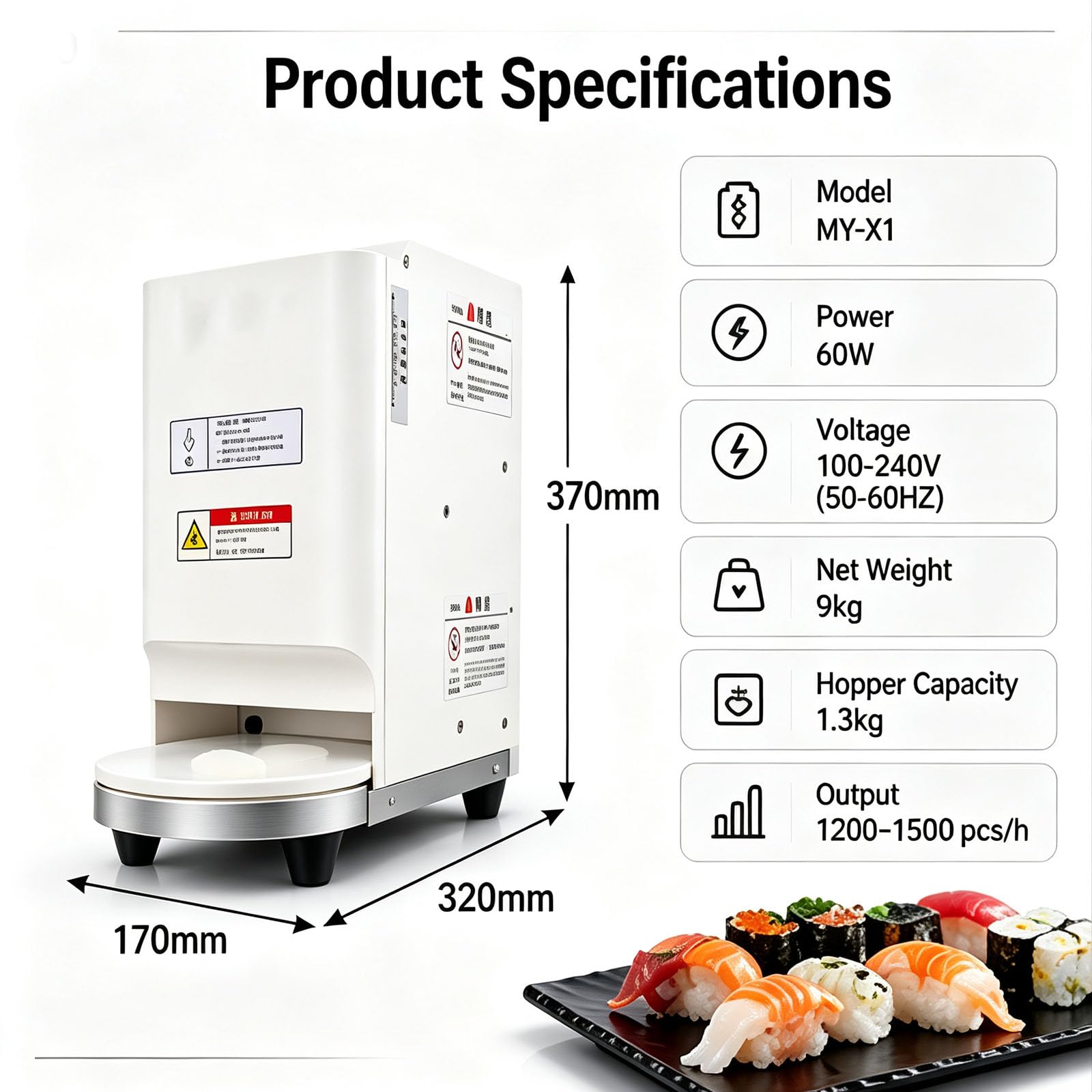 Sushi-Maschine, Gewerbliche Automatische Nigiri-formmaschine, 1200–1500 Stück Pro Stunde, Einstellbare Reisdichte, Sensor-abschaltautomatik, EIN-knopf-bedienung, Für Japanische Restaurants