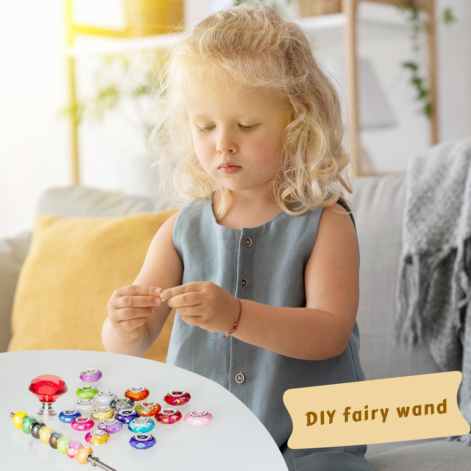 236 PCS Decorative Garden Stakes DIY Fairy Wand Beaded Garden Stakes Wands Kit with Diamond Stopper Tops, 12 In Threaded Rod, 200 Colorful Beads for Indoor Outdoor Plant Flower Pot Décor