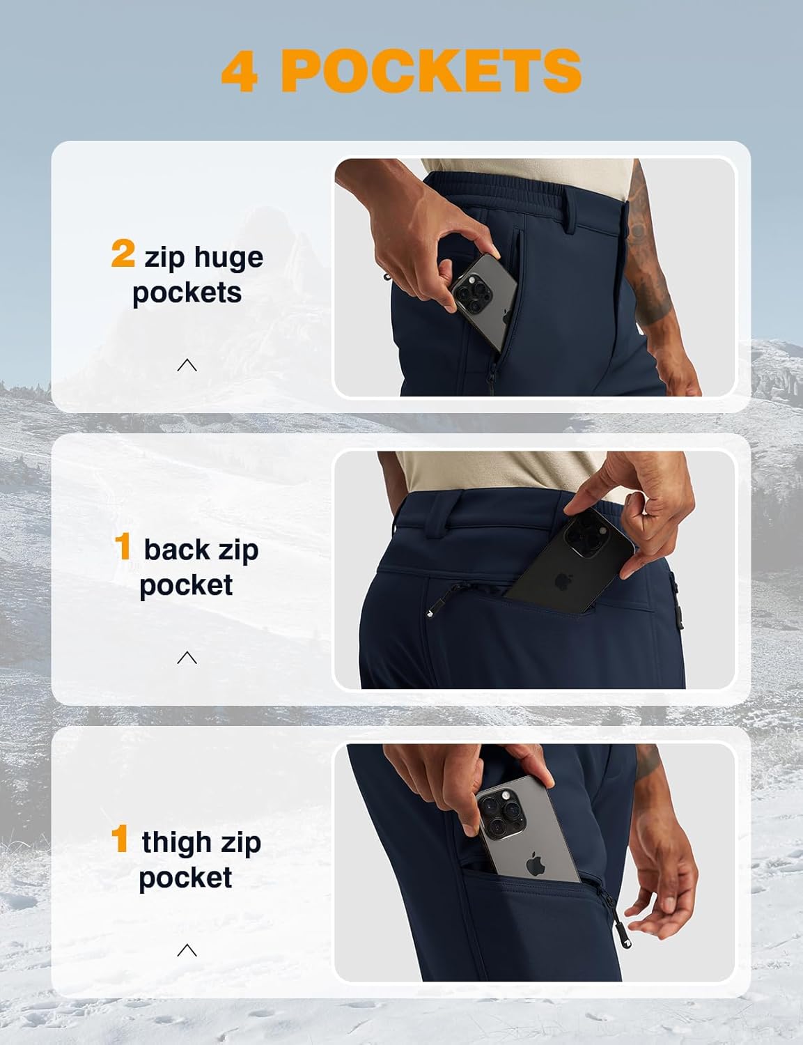 TBMPOY Men's Snow Ski Hiking Pants Fleece Lined Waterproof Winter Pant Softshell Camping Travel Ice Fishing Hunting Pant - Image 6