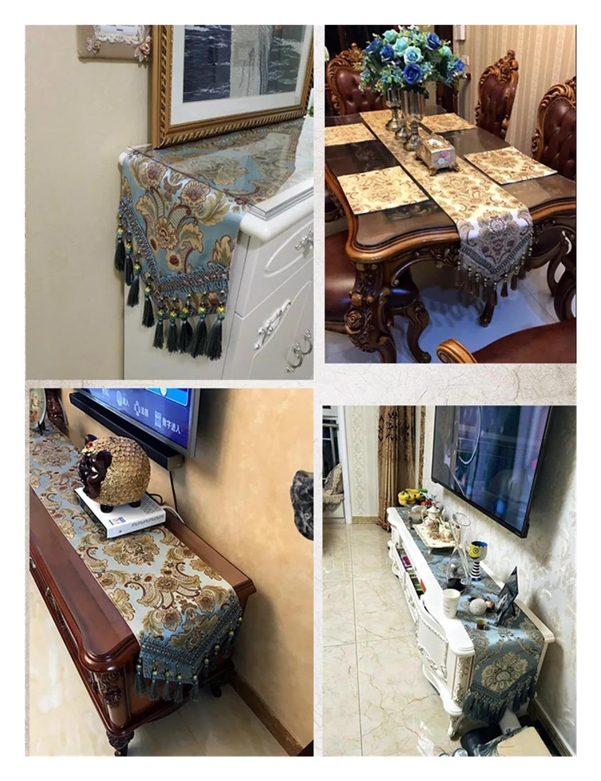 Tischläufer mit Quasten Beiger Jacquard-Tischläufer