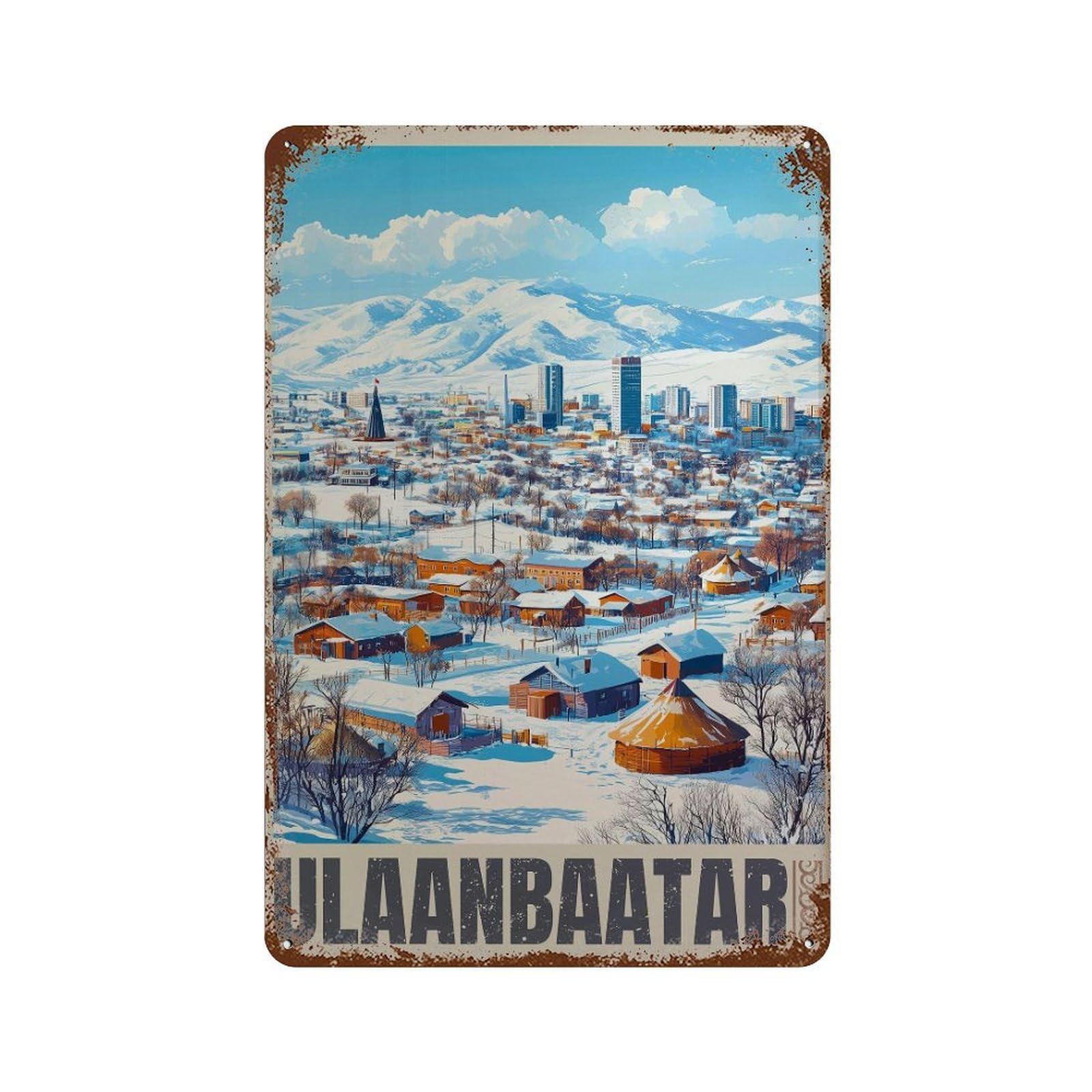 xiaoxiaoshen Ulaanbaatar Mongolia Travel Asia Artwork Wall Decor Art Metal Tin Poster Modern Home Decor Art Home Bar Shop Decorations Vintage Sign 30x20cm