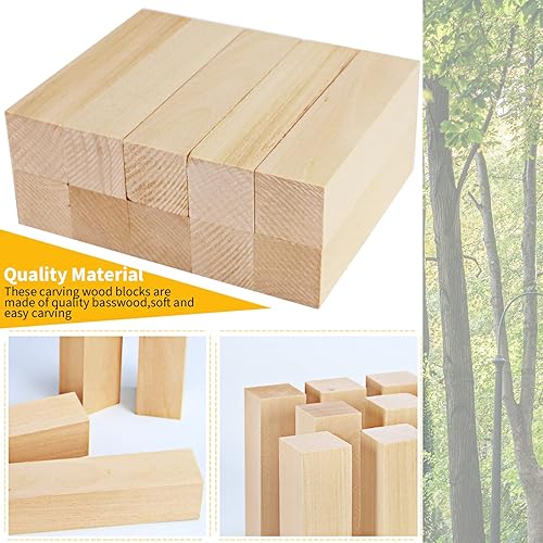 Miniatura 4 de Paquete de 10 bloques de tallado de tilo, bloques de madera maciza suave de 4 x 1 x 1 pulgada, bloques de madera sin terminar para tallar y tallar,