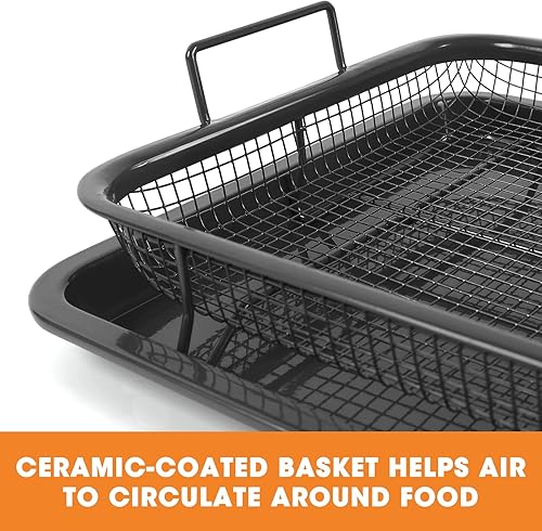 Miniatura 5 de SEALAMB Cesta para freidora de aire para horno, bandeja antiadherente y fácil de limpiar, cesta de freidora de aire para horno con guantes y pinzas