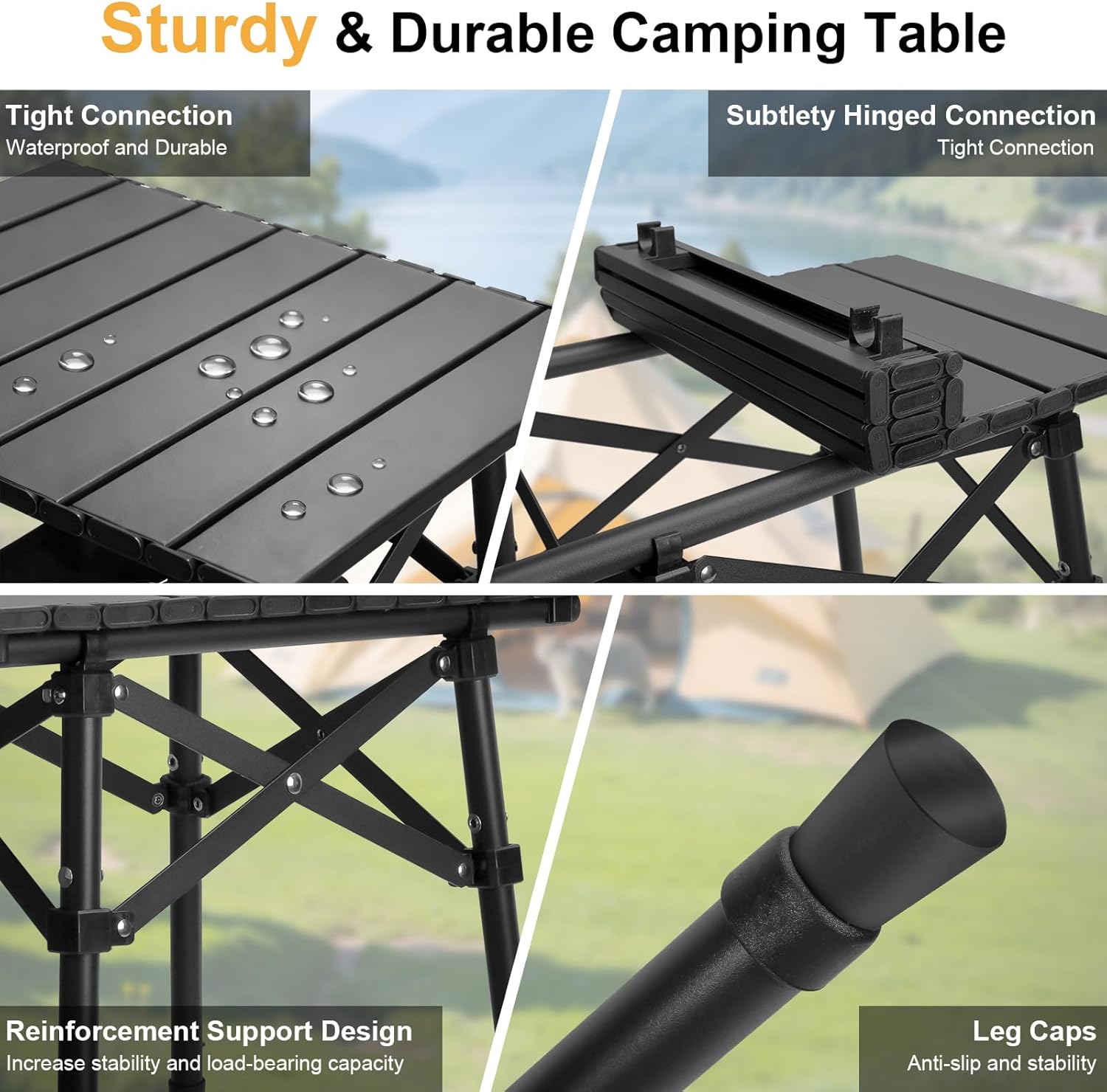 Folding Camping Table - Small Outdoor Table with Storage Bag - Adjustable Height 14.2'' & 18.9'', Portable Lightweight Aluminum Foldable Side Table for Picnic, BBQ, Beach & Tailgating (Small)