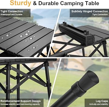 Folding Camping Table - Small Outdoor Table with Storage Bag - Adjustable Height 17.7'' & 24'', Portable Lightweight Aluminum Foldable Side Table for Picnic, BBQ, Beach & Tailgating(Large)