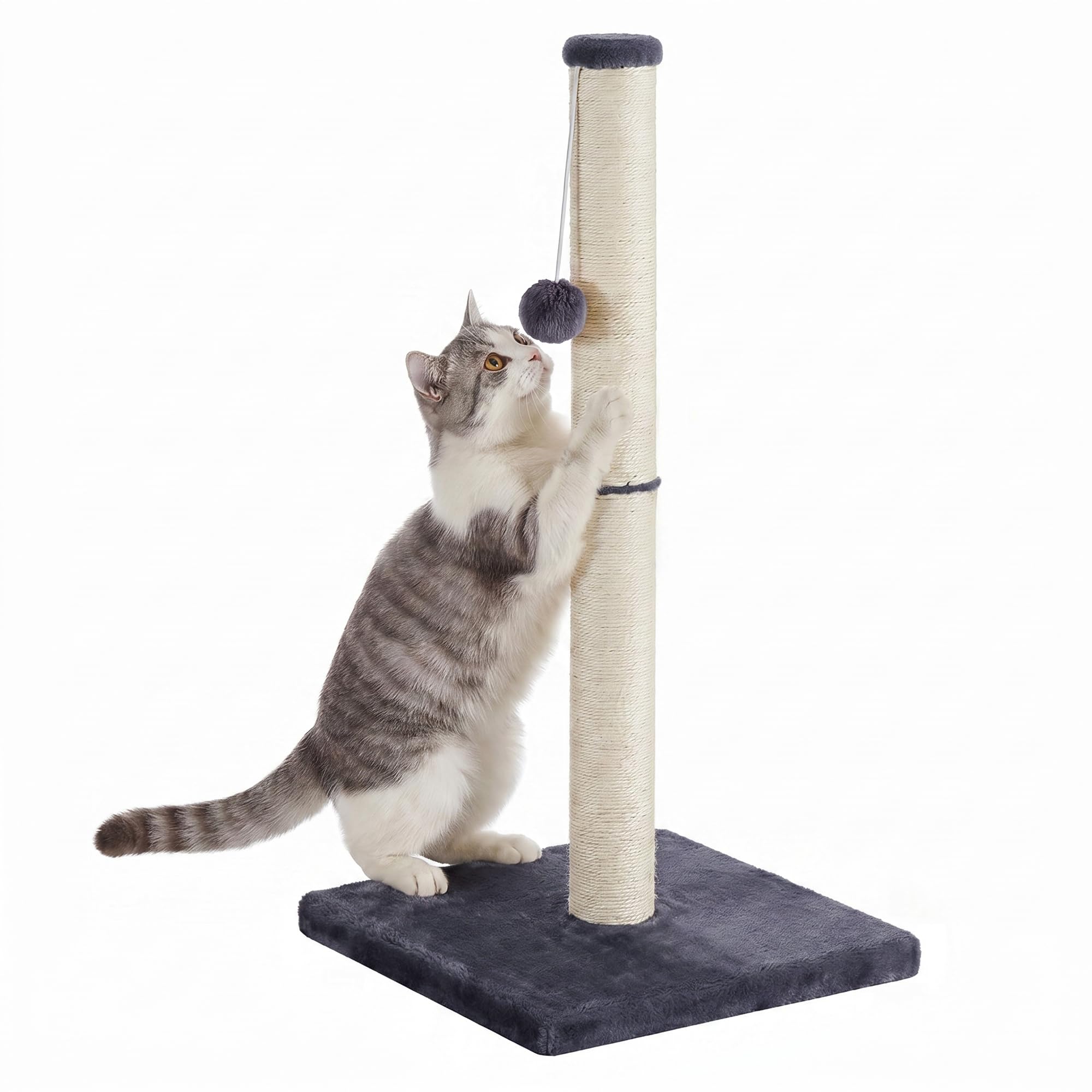 Feandrea Tiragraffi per Gatti, Colonna in Sisal Naturale, 40 x 40 x 84 cm | Base Stabile con Pallina, Protezione Mobili per Gatti Adulti, Grigio Scuro, Collezione CLAWFY PCA043G201