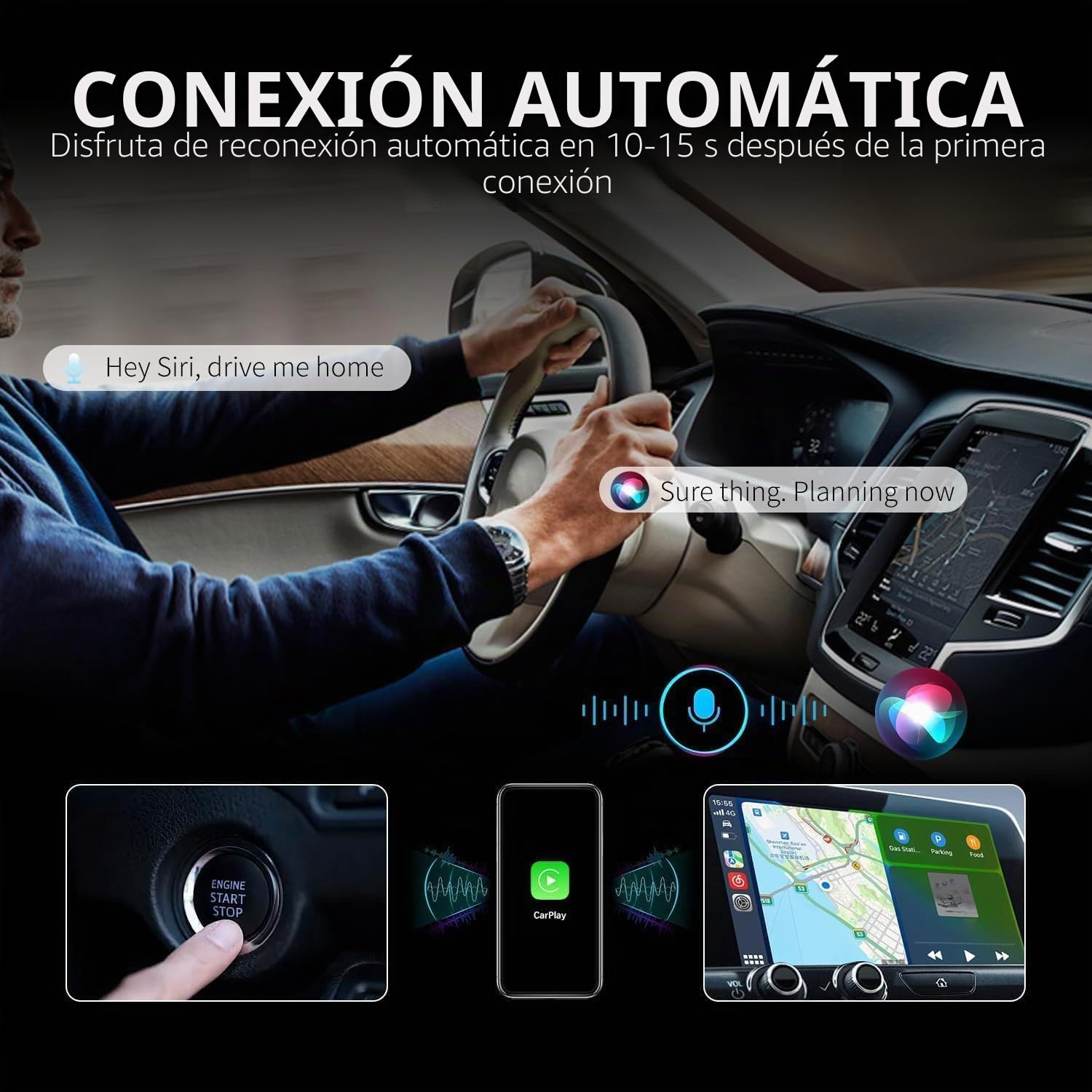 Adaptador Carplay Inalámbrico para Mercedes Benz CLA 2016 2017 2018 2019 2020 2021 2022-2025, Adaptadores Inalámbricos Carplay 2 en 1 para Android Auto, Convierte con Cable en CarPlay Inalámbrico