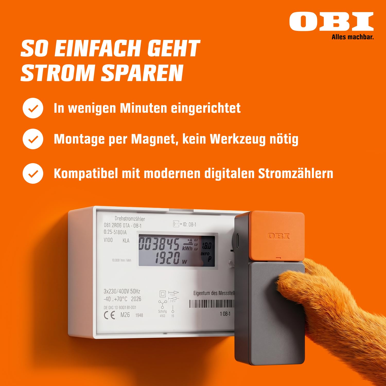 OBI ENERGY TRACKER - Smarter Stromzähler Ausleser | Strommessgerät & Stromverbrauchsmesser mit App | Energiemessgerät