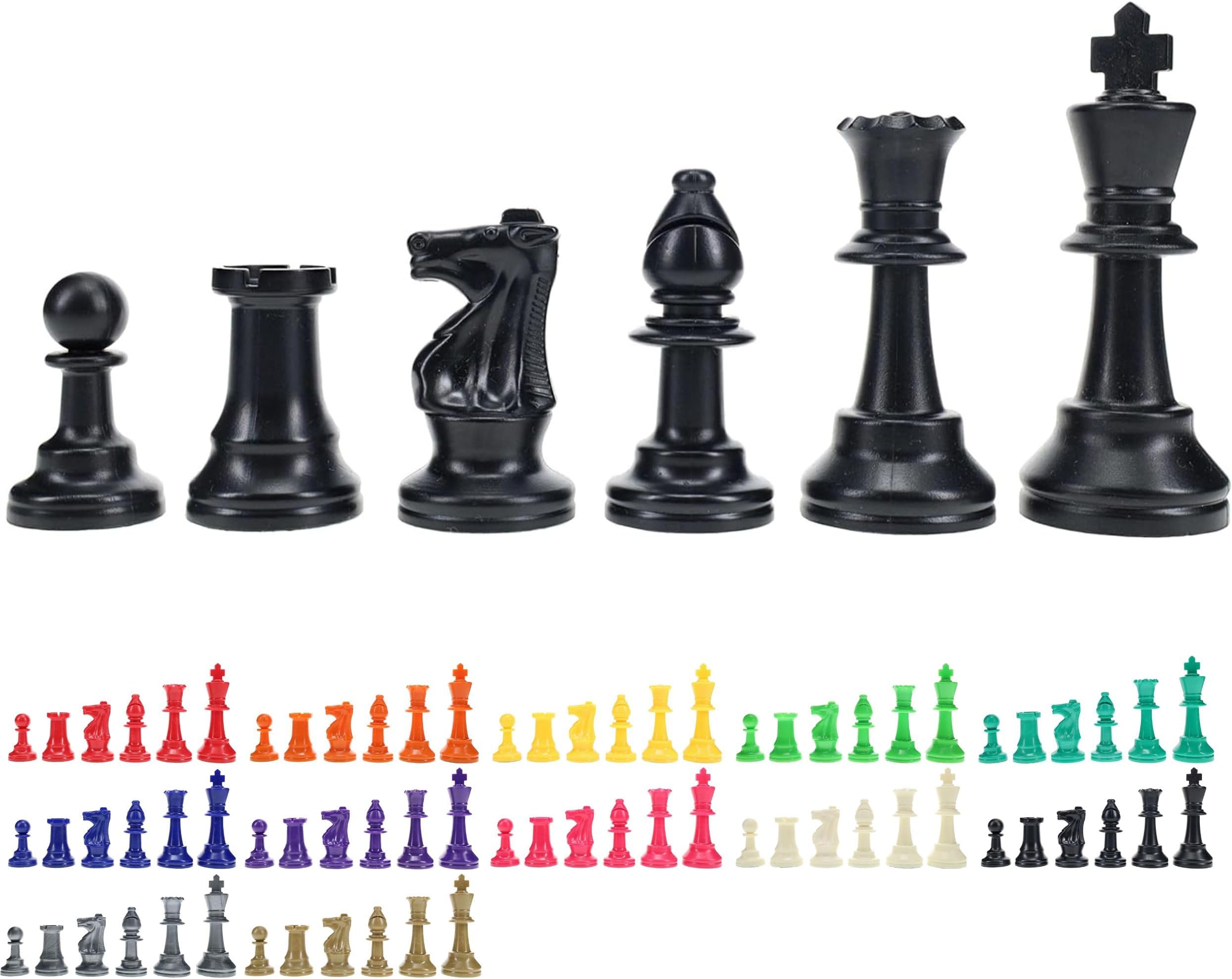 WE Games Color Bright Plastic Staunton Tournament Chess Pieces with 3.75 in. King - Half Chess Set of Chess Pieces Only, Black