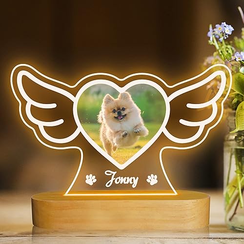 Attivolife Luz nocturna de madera personalizada con temática de mascotas, lámpara LED de color cálido con el nombre de tu perro, imagen de perro o