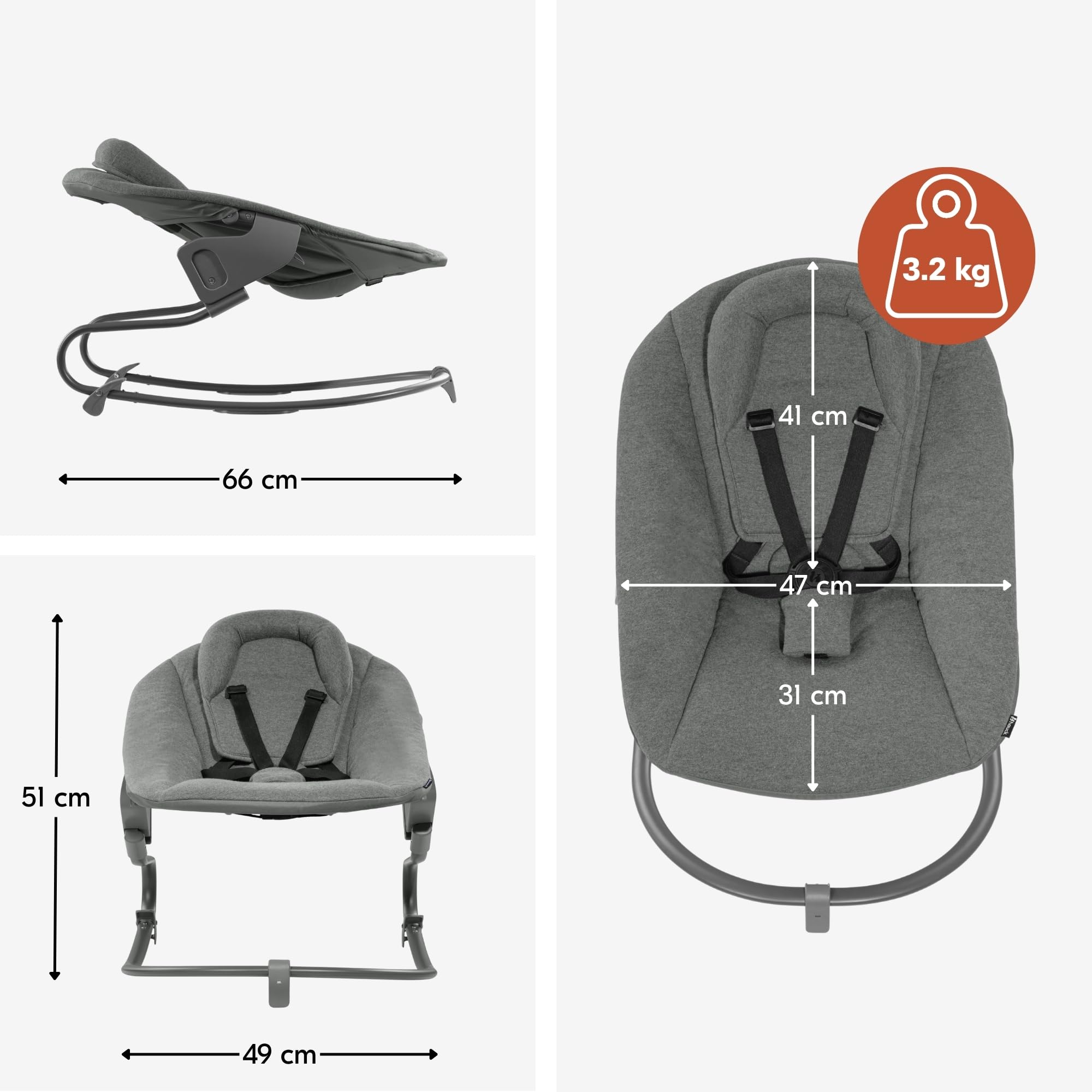 hauck Siège Nouveau-Né Alpha Bouncer Premium, Dark Grey | Utilisable sur chaise haute bébé hauck Alpha+ et Beta+ ou support, dès naissance, réglable, harnais 5 points