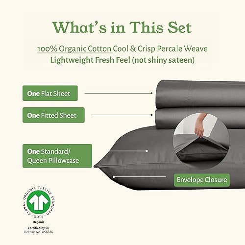 Vista 63 de California Design Den - Juego de sábanas tamaño individual, percal de 100% algodón orgánico fresco y suave, con esquinas profundas, transpirables