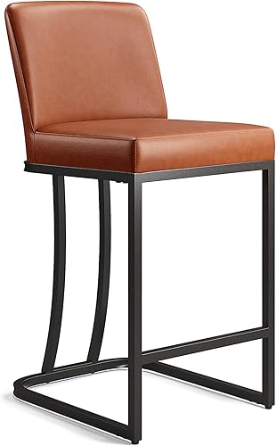 Miniatura 9 de MAISON ARTS Taburetes de bar de altura de mostrador con respaldo, juego de 2 para encimera de cocina, taburetes de bar tapizados modernos de piel