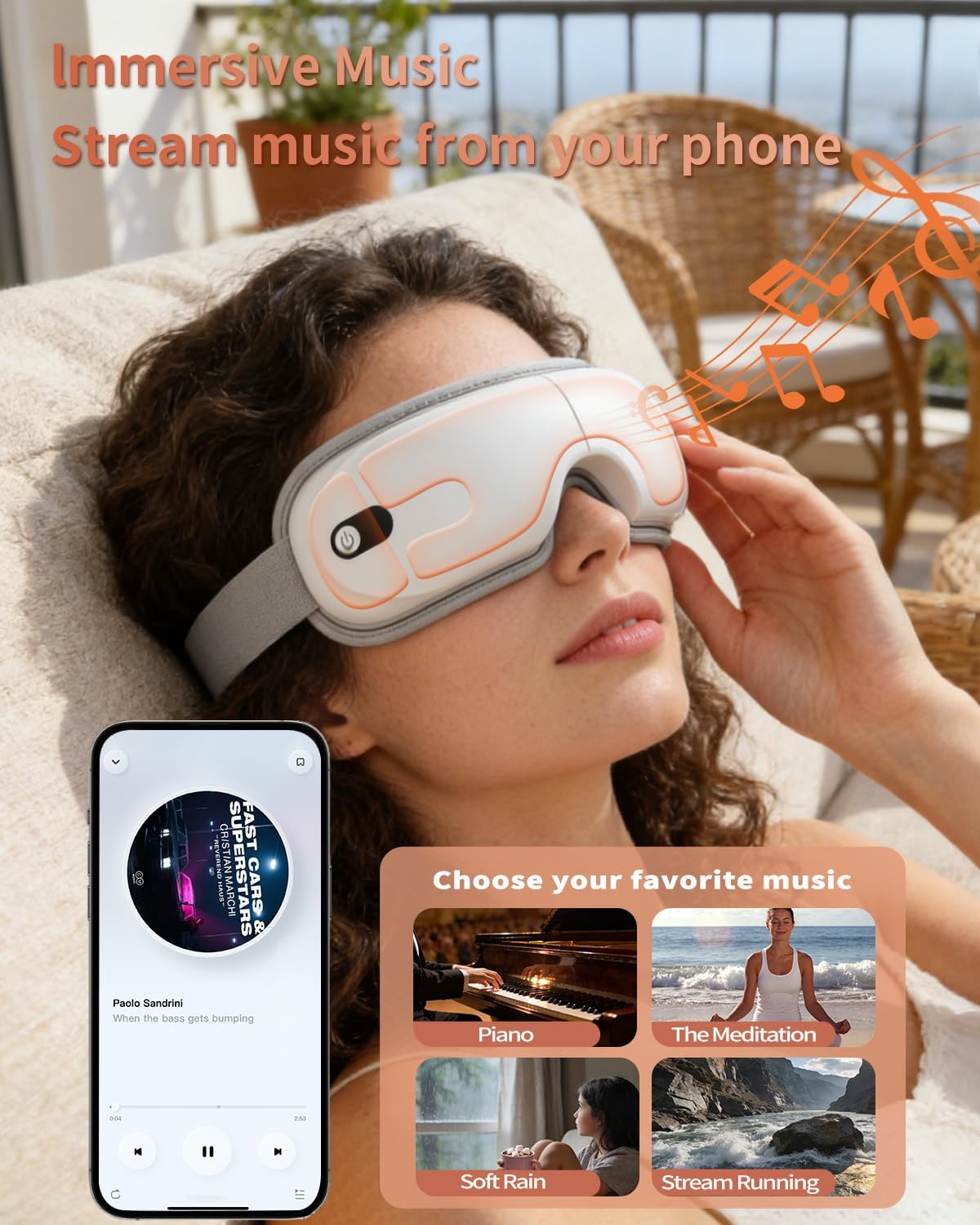 Pinailon Eye Massager with Heat, Massaging Eye Mask with Heating & Music, Facial Massager,Relaxing Eye Care Headache Massager Equipment for Migraines Relax Eyeris for Her Him