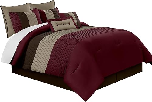 Miniatura 2 de Chezmoi Collection Loft - Juego de edredón de lujo a rayas de 8 piezas (tamaño matrimonial, borgoñacafémarrón)