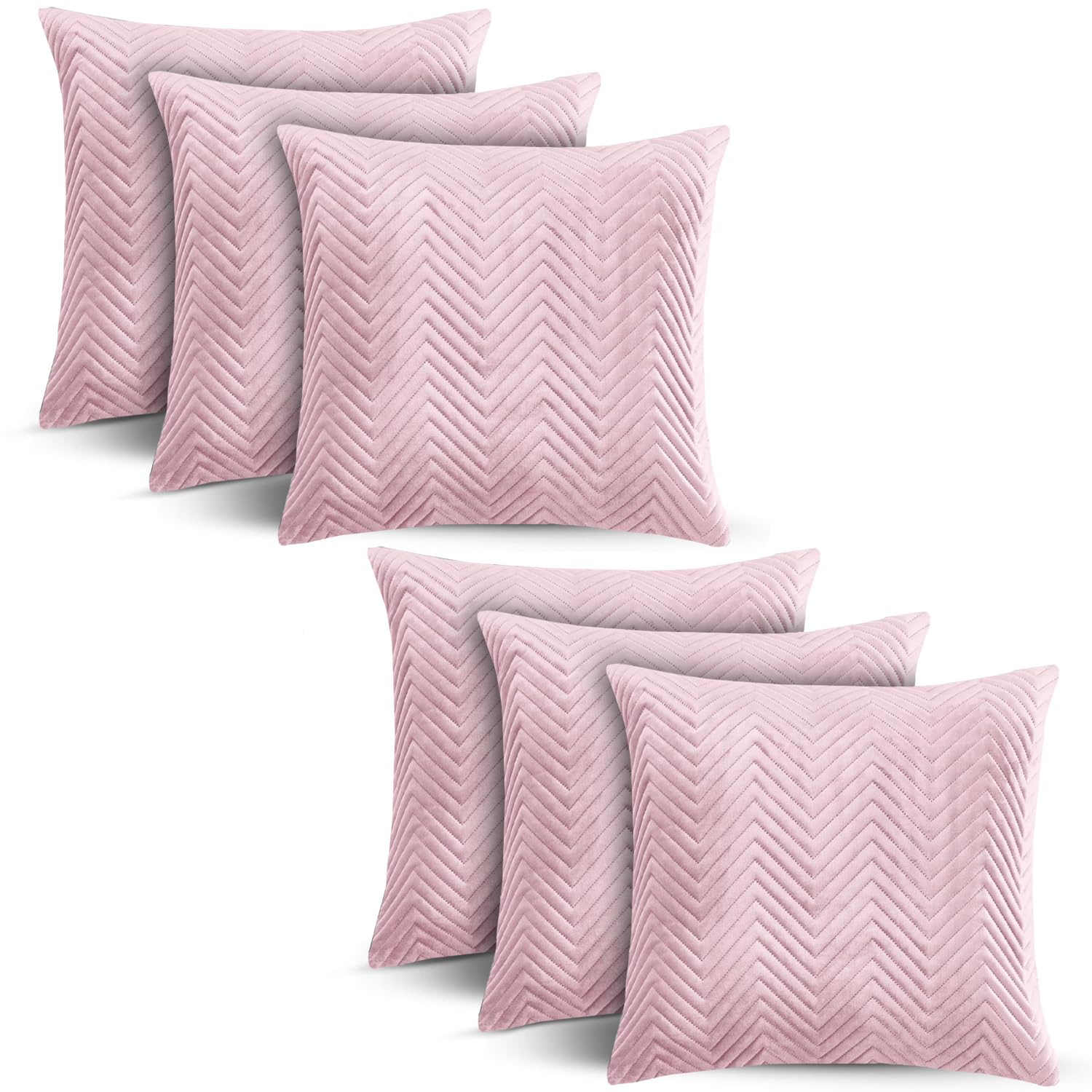 BedLooms Pink Velvet Cushion Covers 45x45 cm (Set of 6) – Soft Ultrasonic Stitch, Hidden Zipper, Decorative Throw Pillow Cases for Sofa, Couch & Living Room (18x18 Inch)