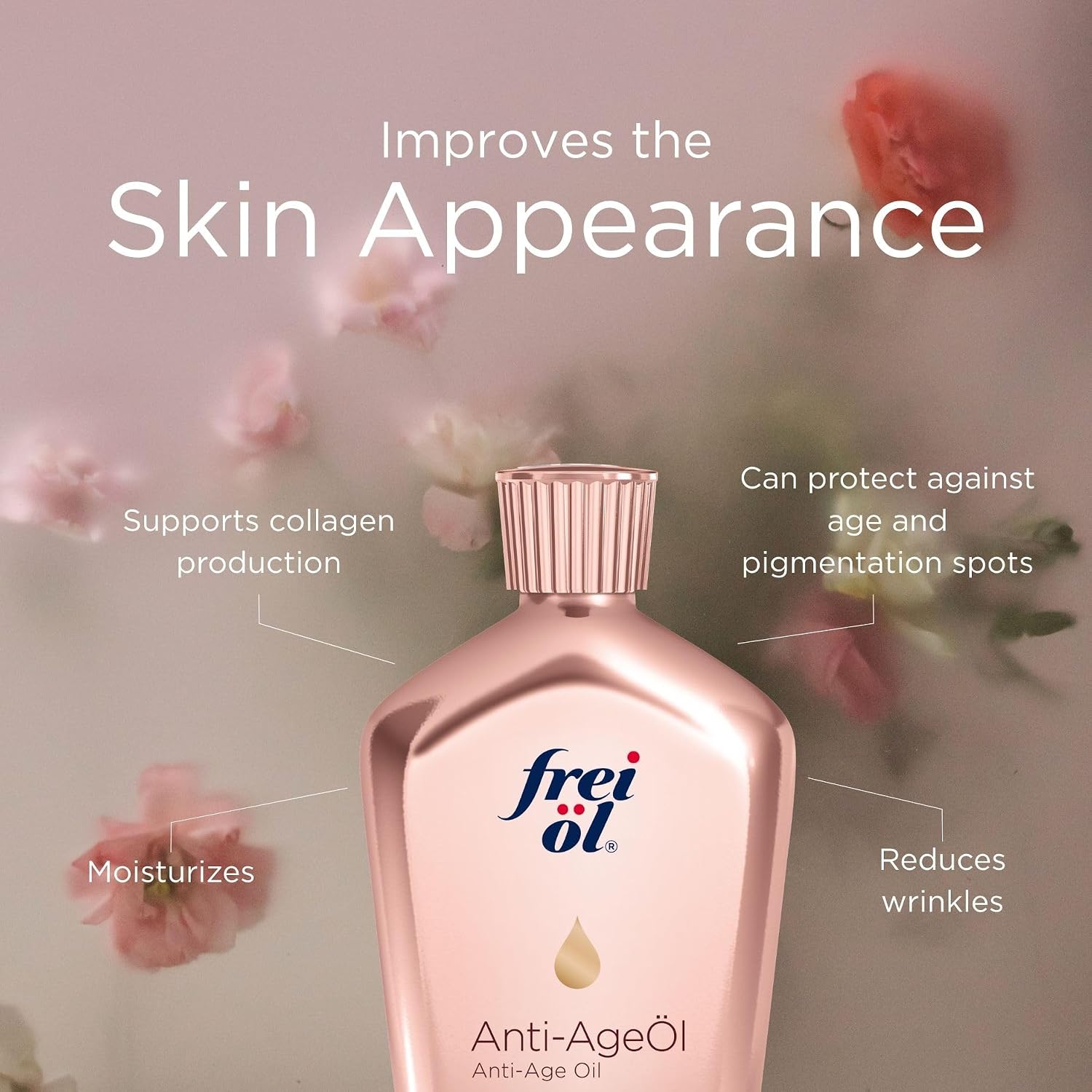 frei öl Anti-Age Oil – fast absorbing body & face oil with camellia and vitamin A + E, nourishes skin soft and smooth, microbiome-friendly and vegan, 125 ml / 4.23 fl.oz