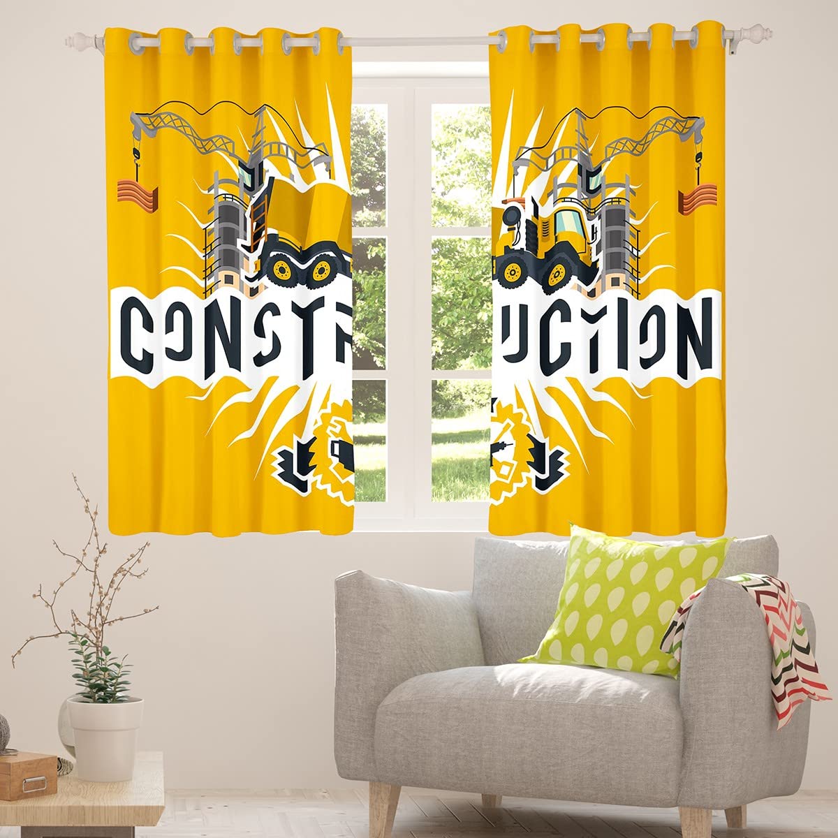 Cortina de Excavadora para niños, construcción de vehículos, Cortina de oscurecimiento para niños, maquinaria Pesada, Coches, Cortina Opaca (30%-50%), Equipos, Camiones, Cortinas de Ventana de 66 x 9