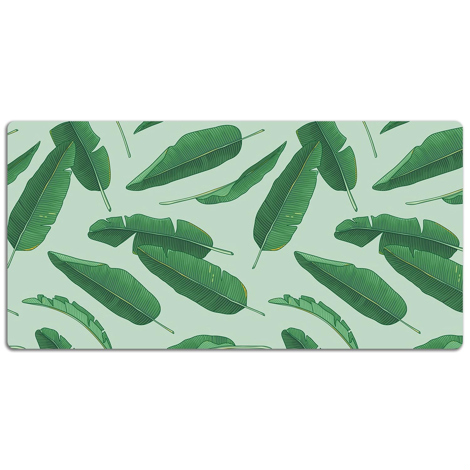 Tappetino da Scrivania 120x60 cm Facile da Pulire Antiscivolo Impermeabile per Ufficio e Casa in Vinile PVC Protezione e Decorazione Superficie Protettiva - Foglie di banano