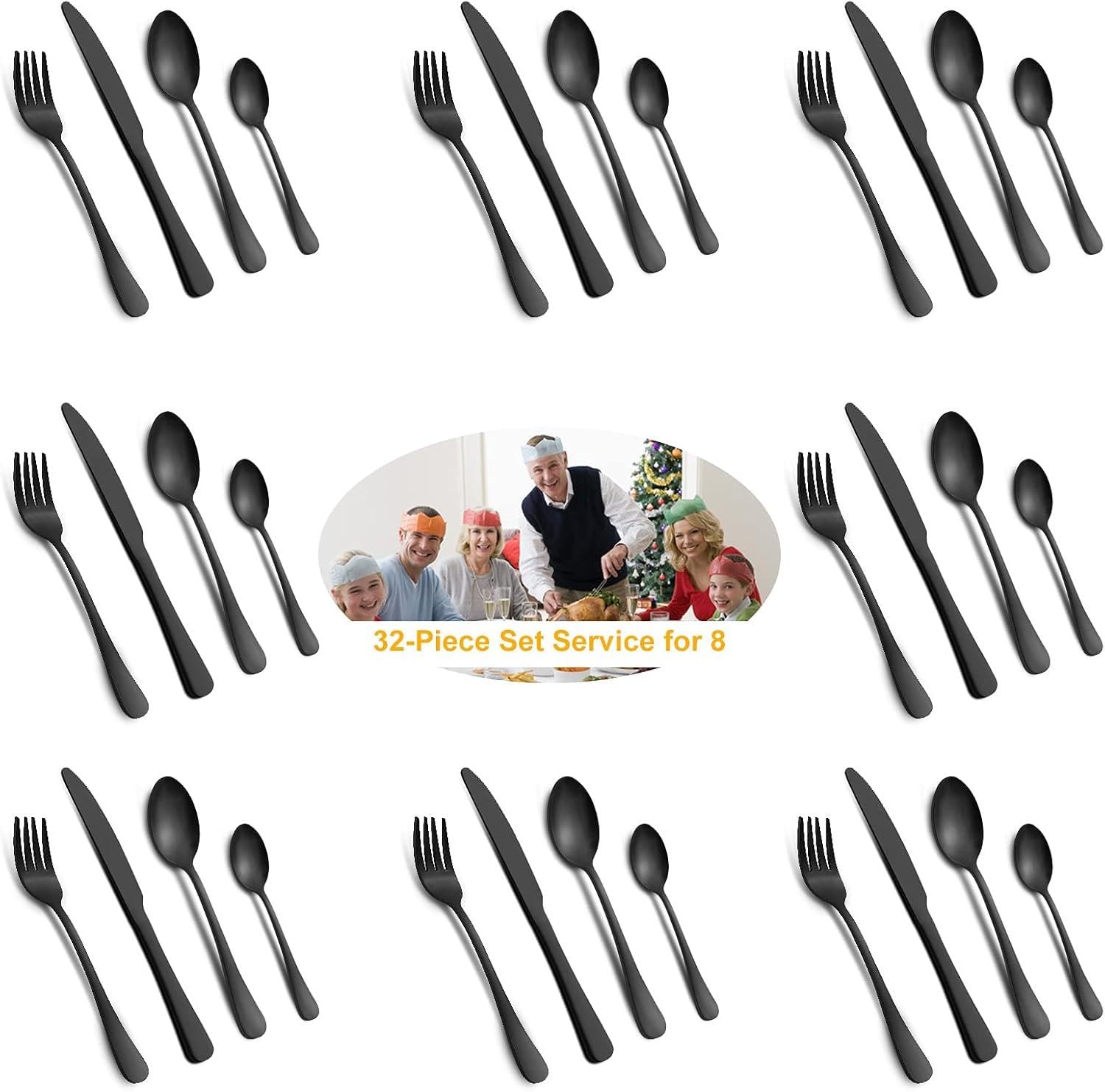 BEWOS - Set di posate da 32 pezzi, in acciaio inox, set di posate con cucchiaio, coltello e forchetta, per 8 persone, lavabile in lavastoviglie/facile da pulire