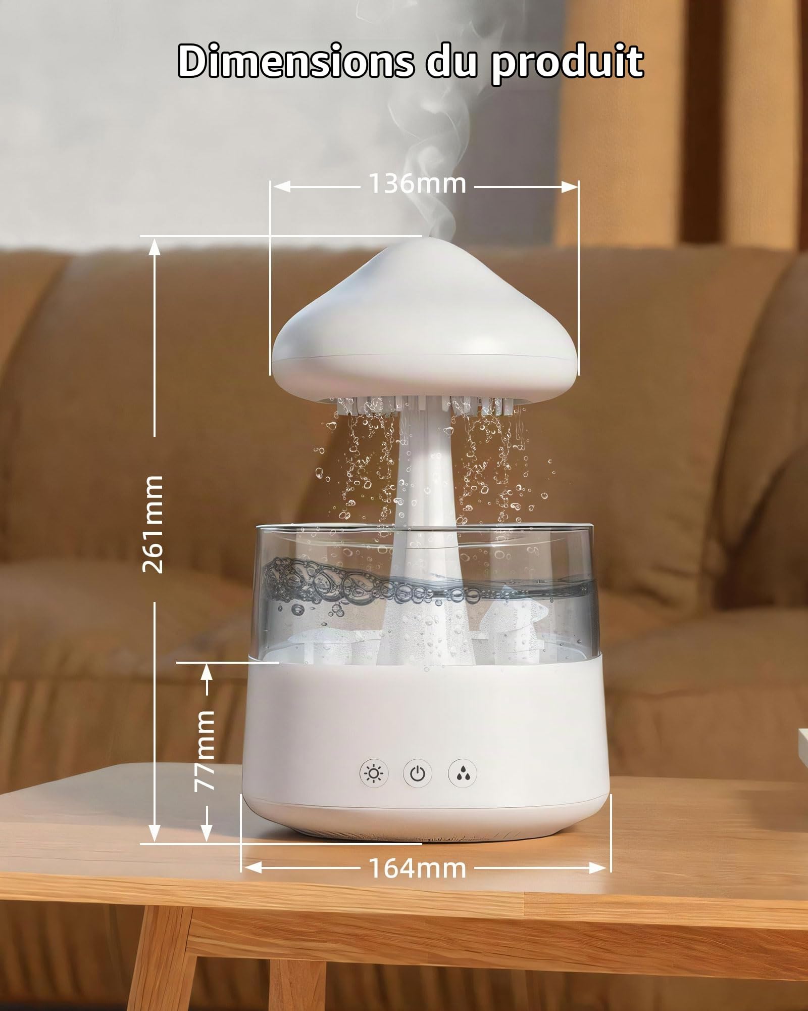 Humidificateur Ultra-Silencieux de 450 Millilitres, Doté de 3 Modes de Brouillard Pluvieux et de 7 Effets RGB, Adapté à la Chambre à Coucher, la Maison, le Bureau et la Chambre Bébé (CH08 Blanc)