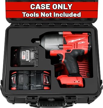 LOTOCASE Milwaukee Impact Case for M18 Torque Wrench Hard Waterproof Case | For electrician, workshop storage, battery protection, removable foam insert, durable carry handle, organized transport