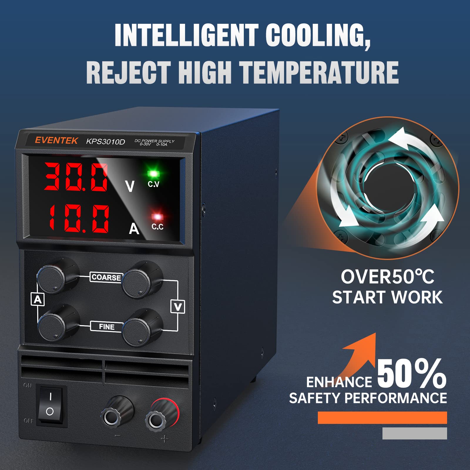 Eventek Alimentation Laboratoire 30V 10A,Alimentation Stabilisée DC Réglable avec Affichages, Câble d'alligator/lignes de Test, Alimentation Stabilisée Réglable