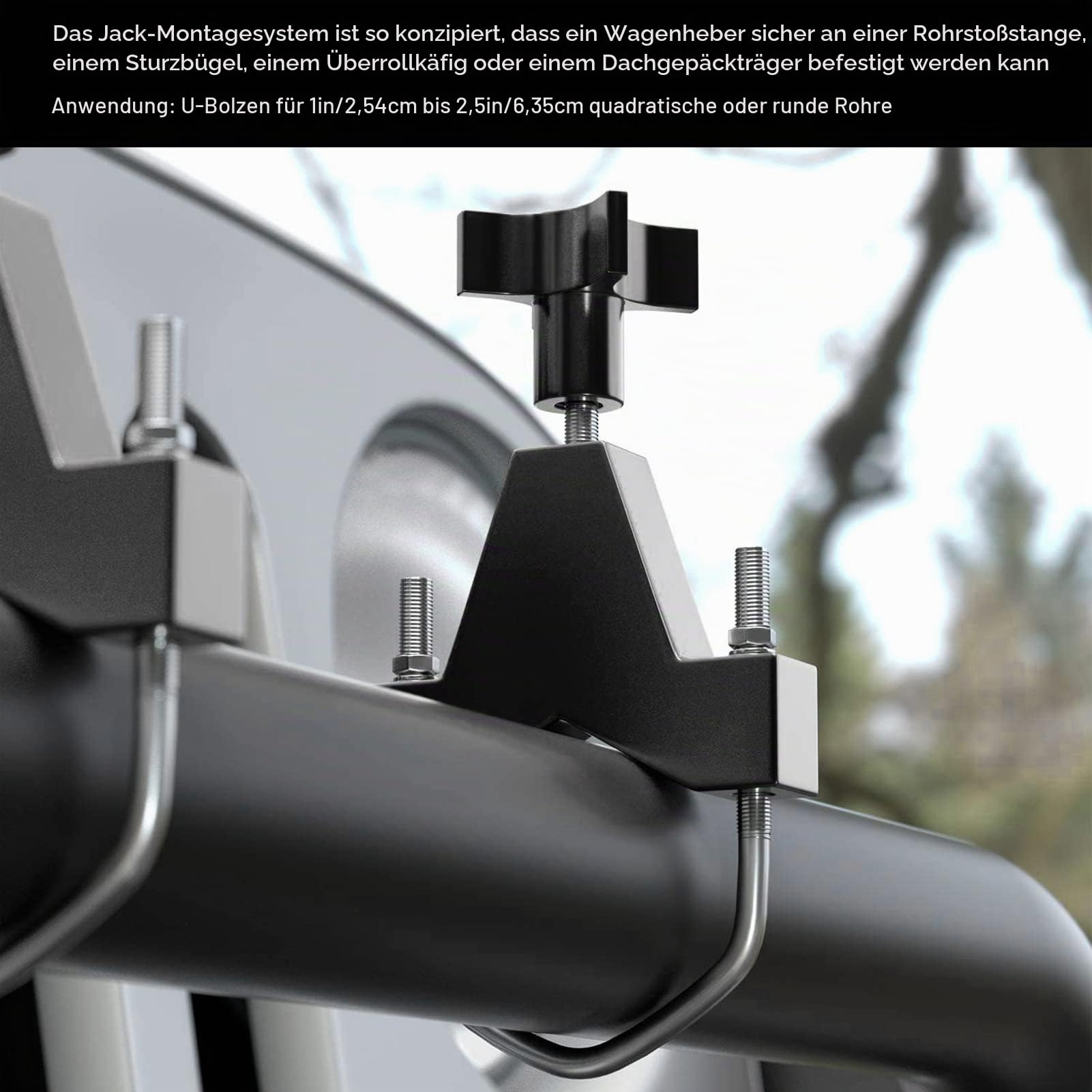 Auto Hi Lift Jack Halterung, Auto Lift Jack Tube Montagehalterung Befestigungssystem aus Legiertem Stahl für 1 Zoll Bis 2,5 Zoll Quadratische Runde Rohre
