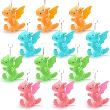 Siifert 12 Pcs Dragon Plush Stuffed Animals Bulk Gift Cute Dinosaur Plush Keychain for Present Kid Birthday Favor