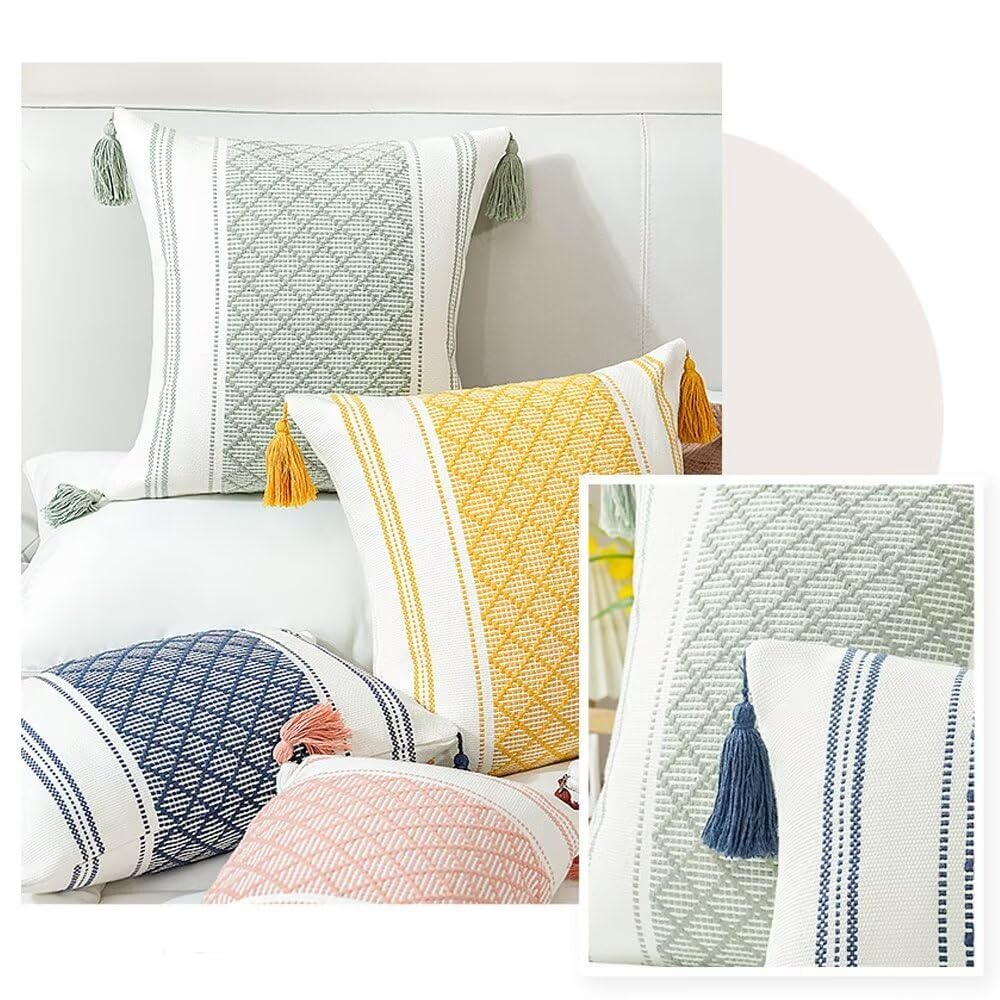 2 federe per Cuscini con Nappe Boho Decorative,Double-Face,con Accenti neutri,in Tessuto Trapuntato,in Cotone e Poliestere,per Divano,Camera da Letto,Stile Fattoria,Beige,