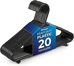 EPISENT Plastic Hangers with Hooks | Pack of 20 | Lightweight & Space-Saving | Durable Reinforced Construction | Slim Design with Powdered Black Finish | Closet Organizer Essentials