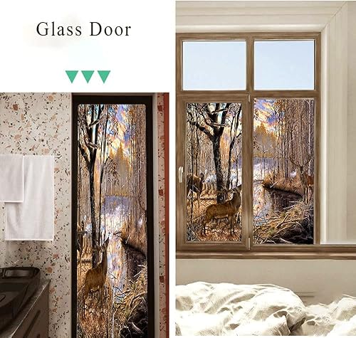 Miniatura 2 de Whitetail - Película de vitrales de ciervos y vida silvestre, alce y bosque otoñal, lago, naturaleza, paisaje, película de tintado para ventana,