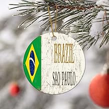 Capital City of Brazil Sao Paulo Flag National Flag Round Ceramic Christmas Ornament Holiday Present Keepsake Christmas Tree Hanging Decoration Xmas Souvenir Gift for Friend