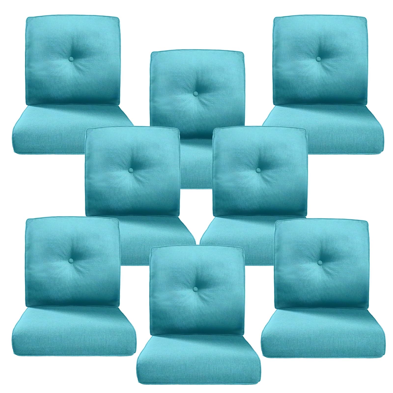 Luxury 4" Thick Outdoor Cushion Set of 8 - 22x24 Patio Furniture Cushions with 28D High-Density Foam, Water-Resistant &amp; Fade-Resistant Fabric, Removable Covers for Patio Furniture Sofa -Turquoise