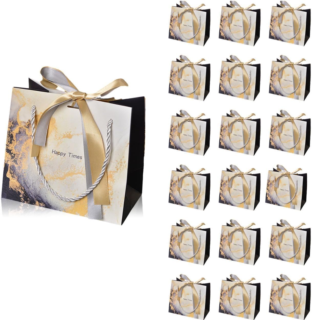 NALACALNALACAL 18Pack Medium Gift Bags with Handles, 9.8 * 7.8 * 4.7 Inch Marble Gift Bags with Row Ribbon, Kraft Paper Bags, Small Gift Bags for Favor, Birthday, Holidays Wedding, Baby Shower, Bridesmaid