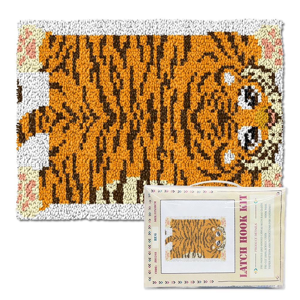 ORIGACH Cute Cartoon Tiger Latch Hook Rug Kit for Adults, 20.5x15inch