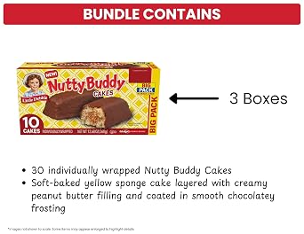 Little Debbie Nutty Buddy Cake Big Packs, 30 Individually Wrapped Cakes (3 Boxes)