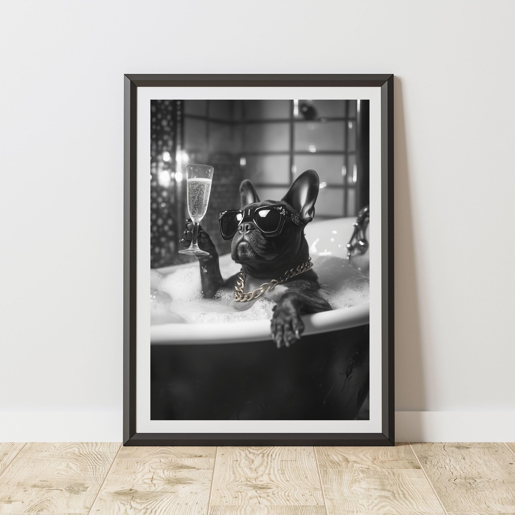 60 Second Makeover Photo Limited French Bulldog Champagne Quirky Animal Print Bathroom Accessories Wall Art Posters Pictures For Bathroom Walls Home Accessories Home Decoration Funny No Frame - A4