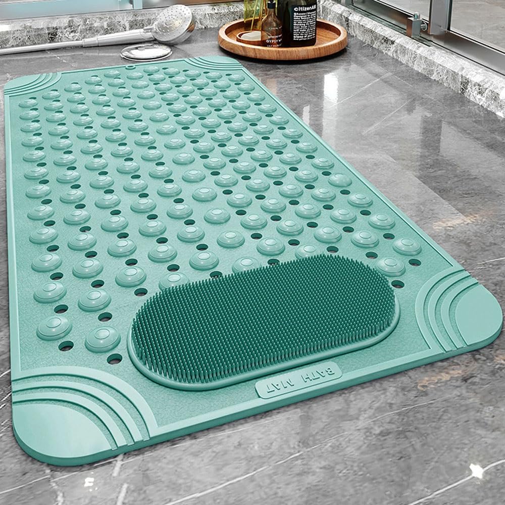 Alfombrilla de Baño Antideslizante, Alfombra de Ducha Antihongos y Antimoho con Ventosas Potentes y Agujeros de Drenaje, Suave PVC para Bañera y Suelo de Ducha(Green,60x90cm)