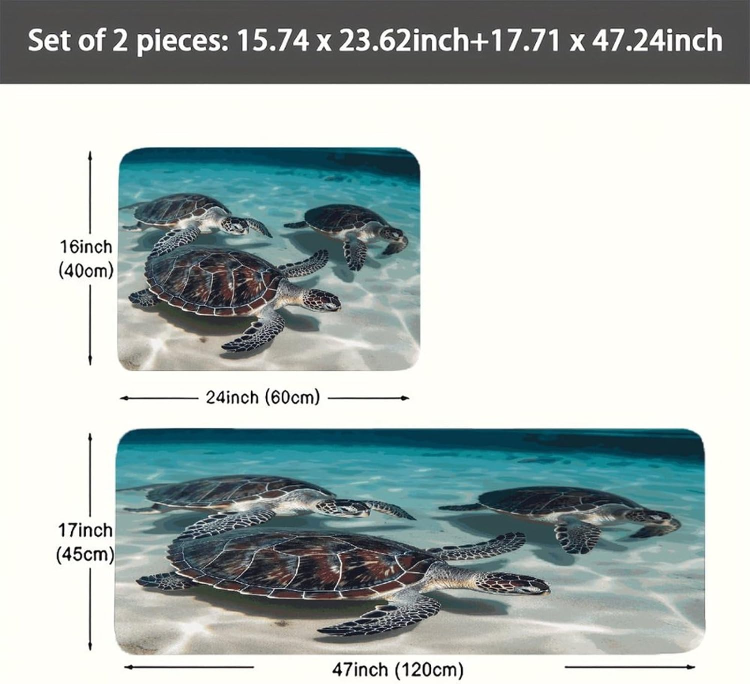 Sea Turtles Kitchen Mats for Floor 2PCS Waterproof Non-Slip Kitchen Rugs Cushioned Anti-Fatigue Mat Heavy Duty Floor Mats Comfort Standing Mat for Kitchen Home Office Laundry image 5