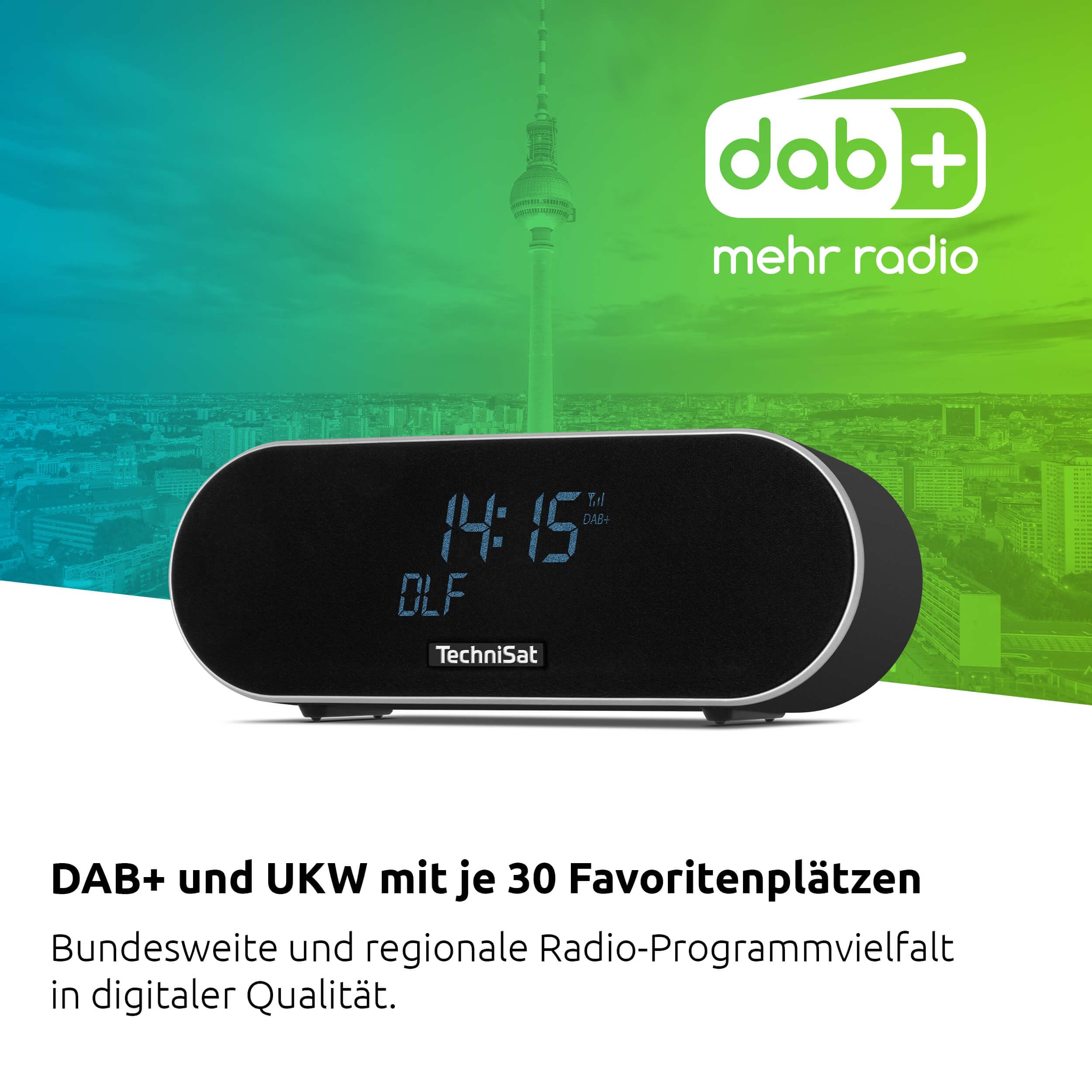 TechniSat DIGITRADIO 53 BT – Wecker, Bluetooth Lautsprecher, DAB+ Radio | DAB, UKW, FM, Sleeptimer, Snooze, Lichtsensor, Doppelarlarm, Bluetooth-Audiostreaming, USB-Ladefunktion, 20 Watt, Schwarz