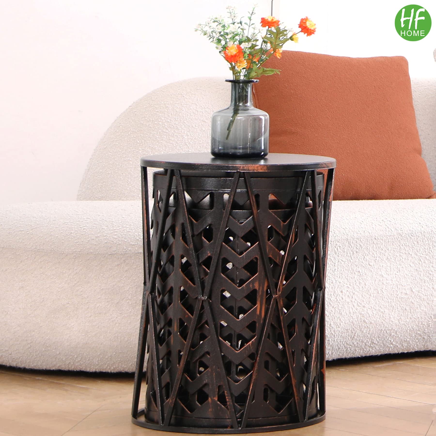 HFHOME Multifunctional Nesting Round Metal Coffee End Tables, Set of 3 Modern Nightstands Decor Side Tables Plant Stand for Home Office Indoor Garden Outdoor-Bronze