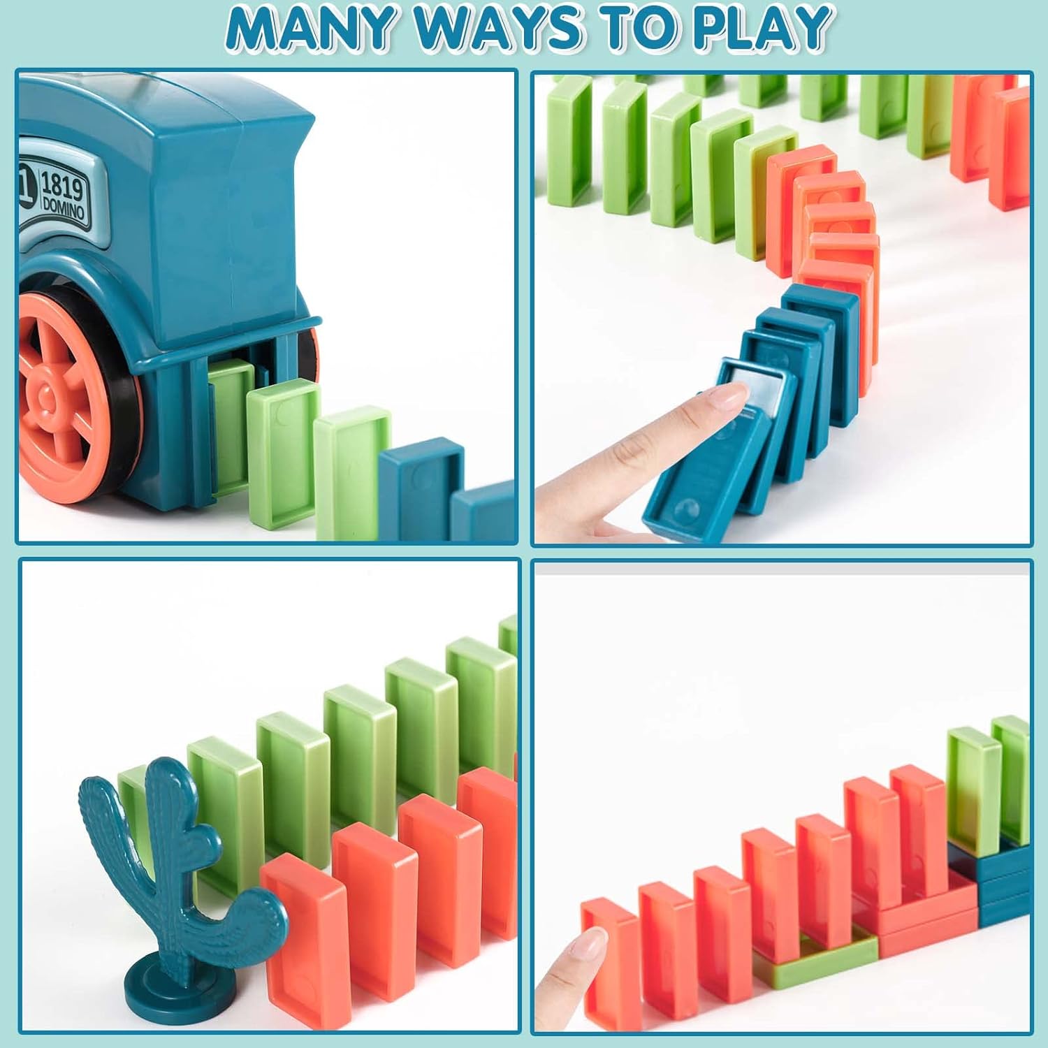 200 PCS Domino Train Toys Set, Automatic Dominos Building and Stacking Creative Game for 3+ Year Old, Electric Dominoes Stem Montessori Toys for Kids Autistic Boys 3 4 5 6 Year Old Birthday Gifts
