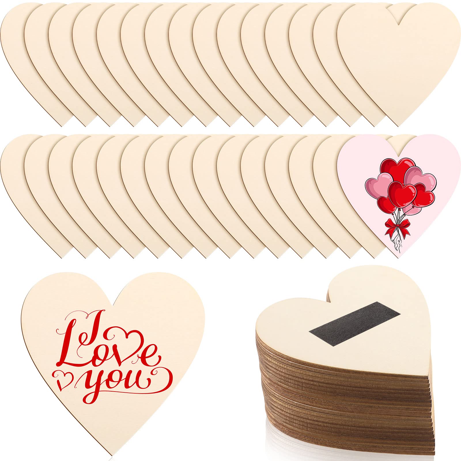 Photo 1 of Qunclay 100 Pcs 2 Inch Wooden Heart Magnets for Crafts, Unfinished Wood Hearts Bulk, DIY Fridge Magnets, for Painting, Gift, Mother's Day, Father's Day, Wedding, Home, Party Decorations
