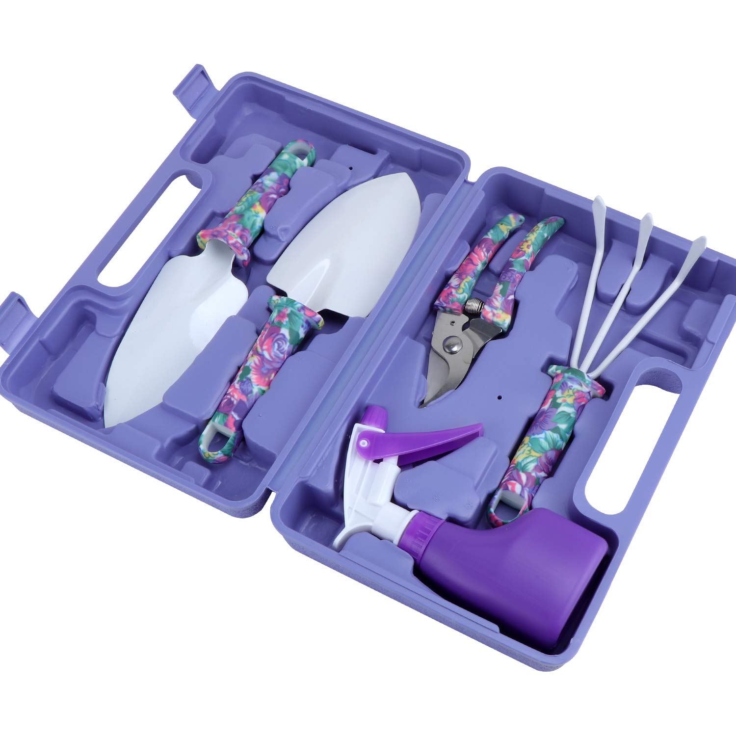 Set Attrezzi Da Giardino 10 Pezzi - Manico Ergonomico Con Stampa Floreale